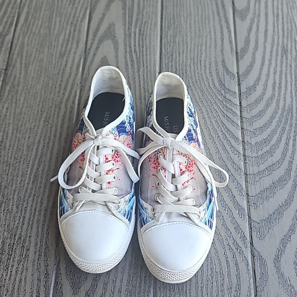 The Great Wave Sneakers Saruka Flower Asian Tsunami Canvas EU 38 Womens Size 7